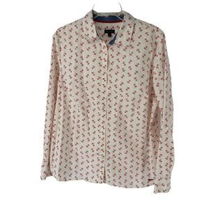 Talbots Button Up Shirt Womens Size 14 Long Sleeve White Anchor Pattern Cotton